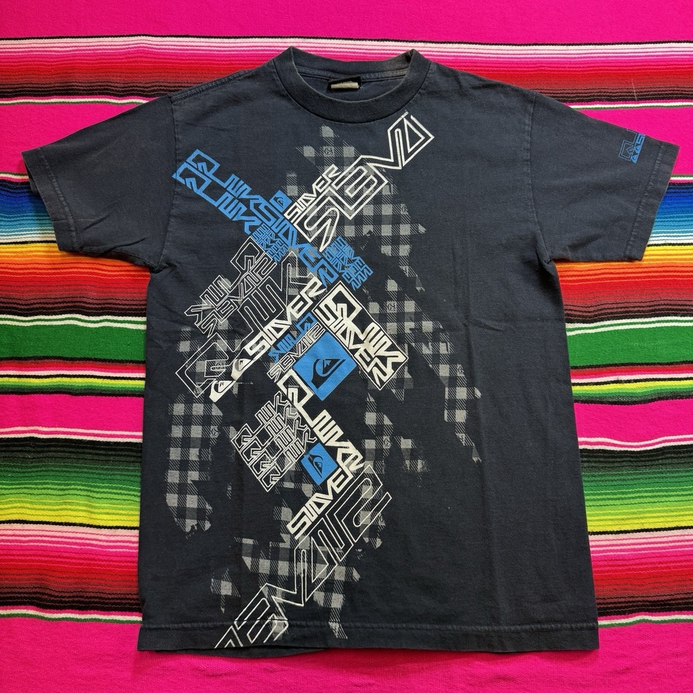 2/$30 VTG Quiksilver T-Shirt Men S‎ Navy Blue Bold Y2K Graphic Skater Mall Goth